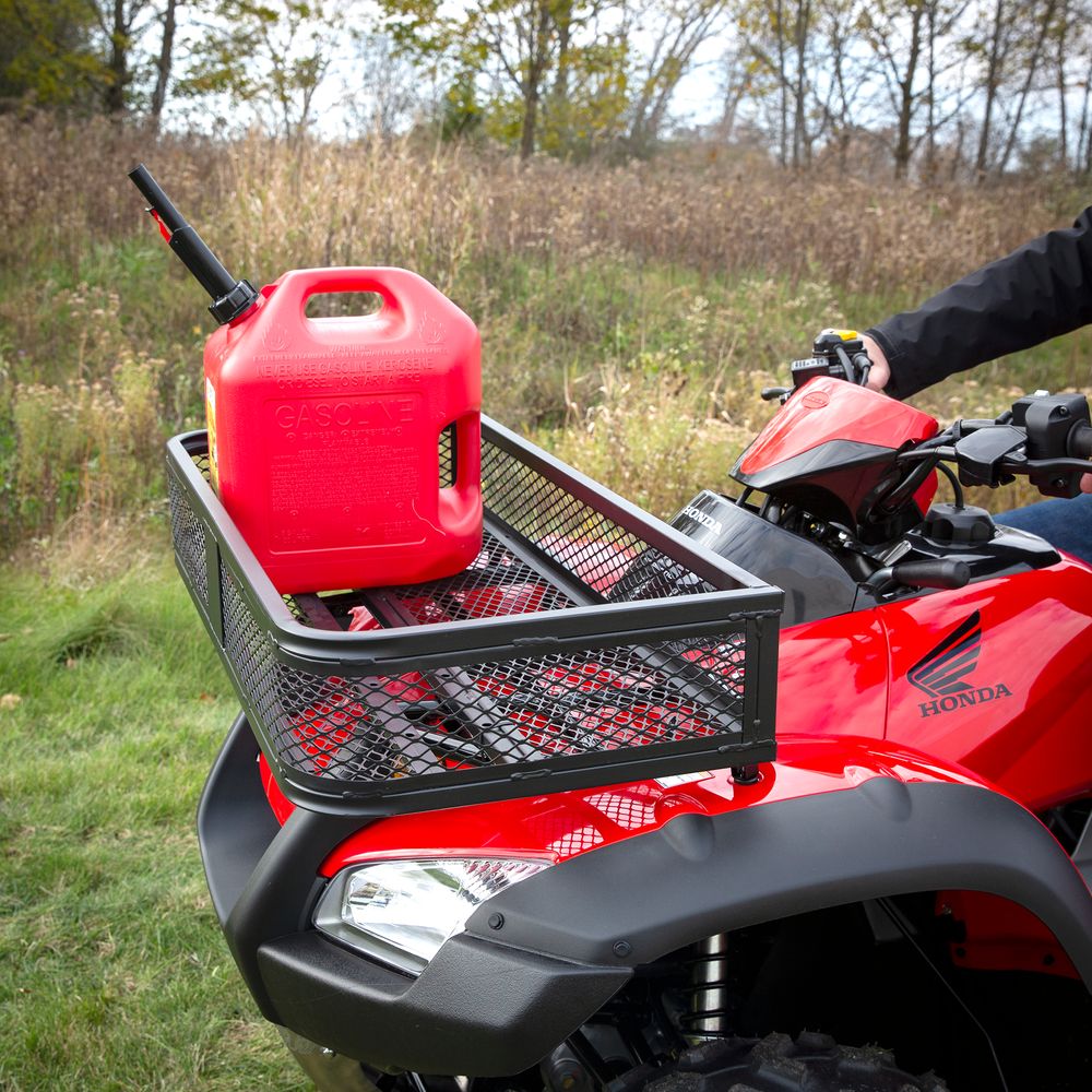 Black Widow Universal Deluxe Steel Mesh ATV Front Rack Basket | Model ATVFB-1057 | Size 36" L x 17" W x 6.5" H | Capacity 300 lb. | Horsepower 4 To 90+ HP | For ATV & UTV Loading