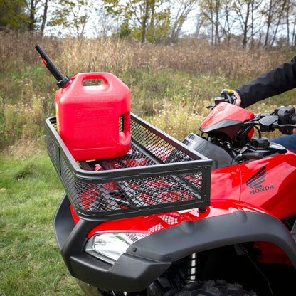 Black Widow Universal Deluxe Steel Mesh ATV Front Rack Basket | Model ATVFB-1057 | Size 36" L x 17" W x 6.5" H | Capacity 300 lb. | Horsepower 4 To 90+ HP | For ATV & UTV Loading