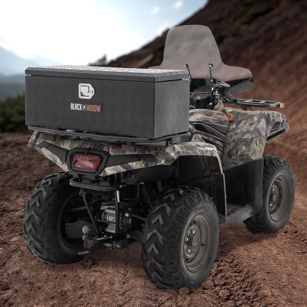 Black Widow Aluminum Rear ATV Storage Box | Model ATVRB-ALUM | Size 35.5” L x 14.75” W | Horsepower 4 To 90+ HP | For ATV Racks & Trailers