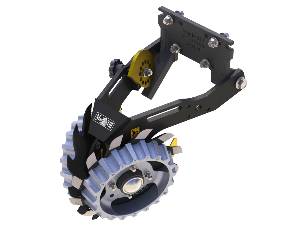 Martin-Till 1345 Floating Row Cleaner | 13" Spike or Razor Wheels | 45° Heavy-Duty Frame | For JD, Kinze, White, Harvest, Case IH 2000