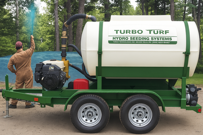 Turbo Turf Hydroseeder | Model HS-500-XPW & HS-500-XPW-P | Width 69” | Capacity 500 Gallon | Engine Horsepower 19 HP | Skid & Trailer