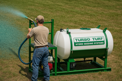 Turbo Turf Hydroseeder | Model HY-500-HE & HY-500-HE | Width 69” | Capacity 500 Gallon | Engine Horsepower 13 HP & 8 HP | Skid & Trailer