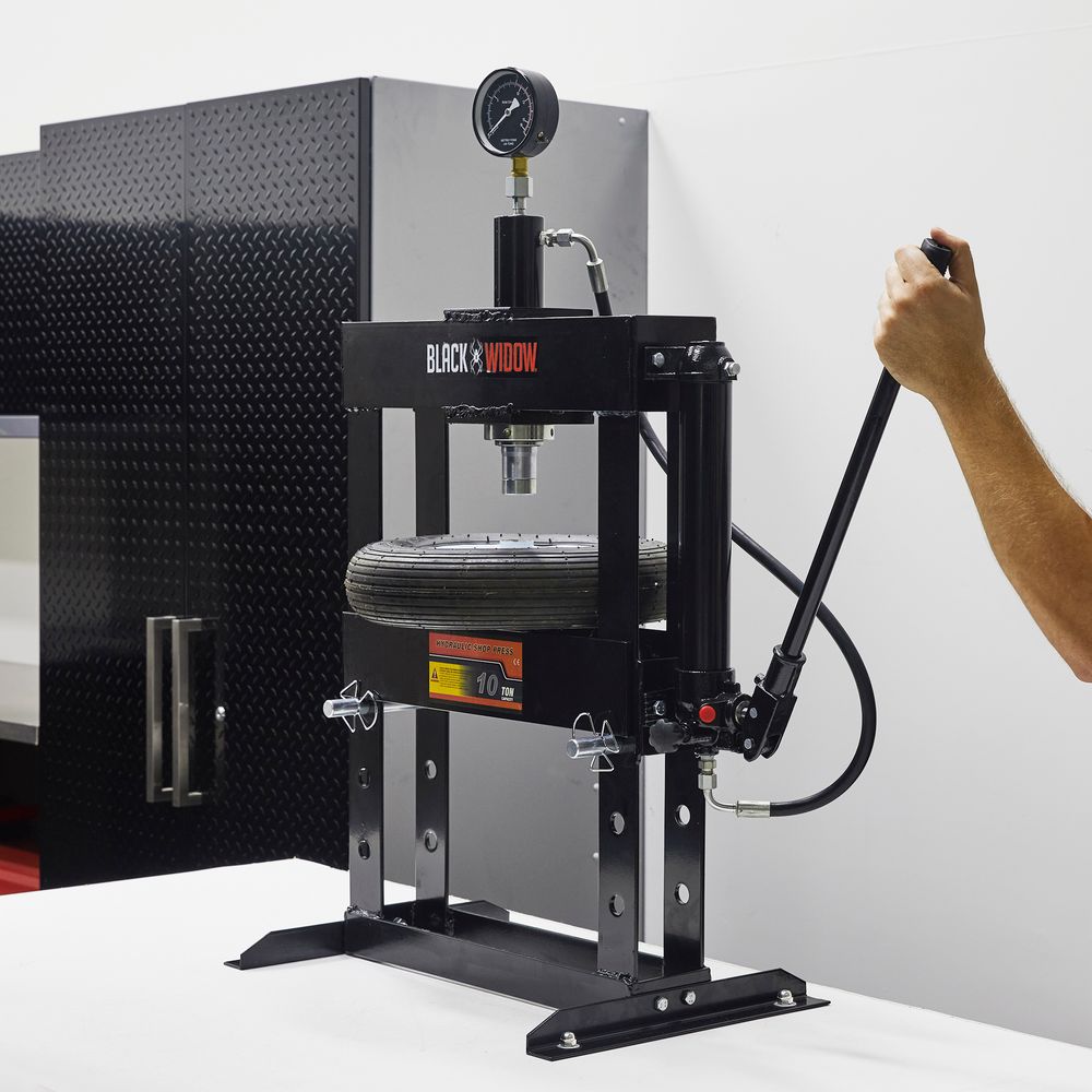 Black Widow 10-Ton Benchtop Hydraulic Shop Press | Model BD-PRESS-10H | Size 23.25" W | 10-Ton Manual Hydraulic Power | For Home & Professional Mechanics