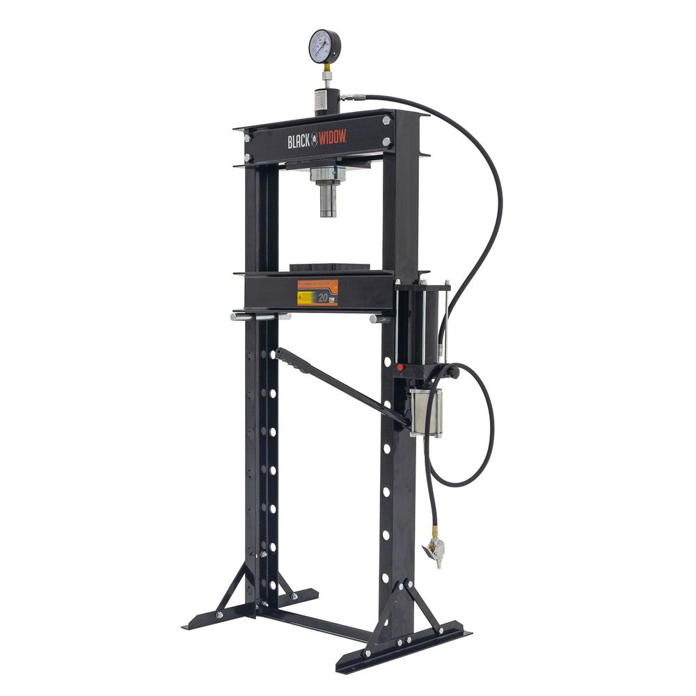 Black Widow 20-Ton Air-Operated Shop Press | Model BD-PRESS-20A | Width 29.5" | 20-Ton Air-Over-Hydraulic | For Home & Professional Auto Shops
