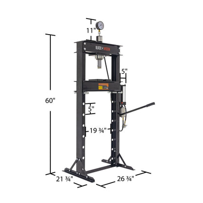 Black Widow 20-Ton Air-Operated Shop Press | Model BD-PRESS-20A | Width 29.5" | 20-Ton Air-Over-Hydraulic | For Home & Professional Auto Shops