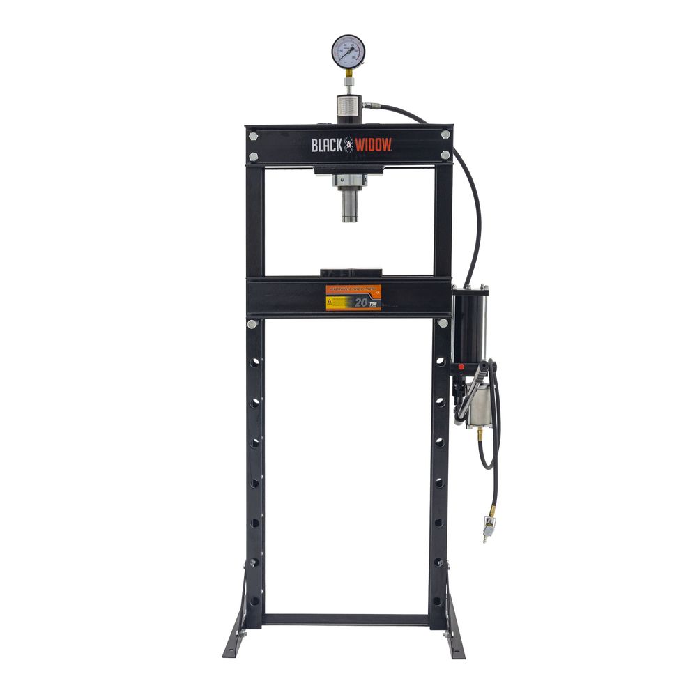 Black Widow 20-Ton Air-Operated Shop Press | Model BD-PRESS-20A | Width 29.5" | 20-Ton Air-Over-Hydraulic | For Home & Professional Auto Shops