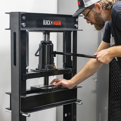 Black Widow 20-Ton Hydraulic Shop Press | Model BD-PRESS-20H-KIT | Frame Width 21.5" | Capacity 20-Ton | For Auto, Motorcycle & Metalworking Shops