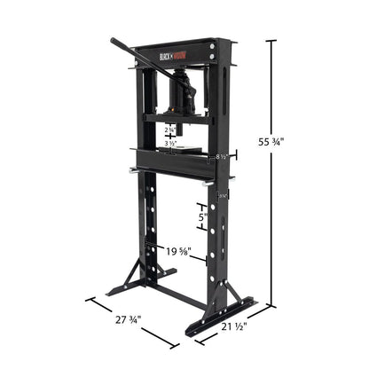 Black Widow 20-Ton Hydraulic Shop Press | Model BD-PRESS-20H-KIT | Frame Width 21.5" | Capacity 20-Ton | For Auto, Motorcycle & Metalworking Shops