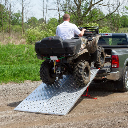 Black Widow Punch Plate Bi-Fold ATV Ramp | Model BFP-7044 | Size 71.25" L x 43.75" W | Capacity 1,500 lb. | Horsepower 4 To 90+ HP | For ATV, UTV & Lawn Equipment Loading
