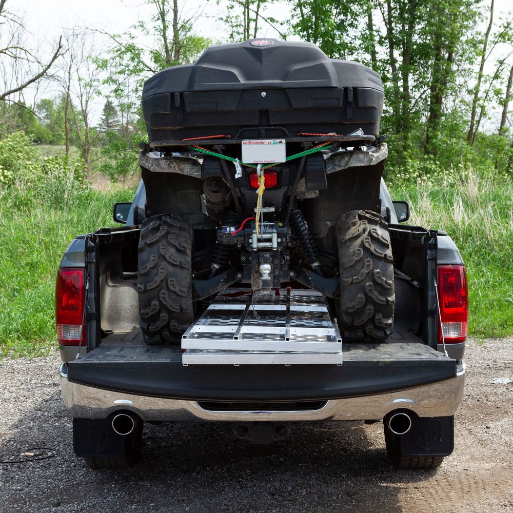 Black Widow Punch Plate Bi-Fold ATV Ramp | Model BFP-7044 | Size 71.25" L x 43.75" W | Capacity 1,500 lb. | Horsepower 4 To 90+ HP | For ATV, UTV & Lawn Equipment Loading