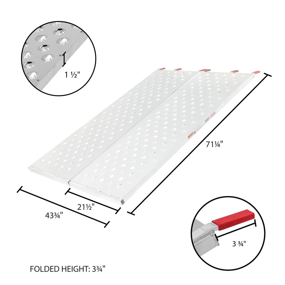 Black Widow Punch Plate Bi-Fold ATV Ramp | Model BFP-7044 | Size 71.25" L x 43.75" W | Capacity 1,500 lb. | Horsepower 4 To 90+ HP | For ATV, UTV & Lawn Equipment Loading