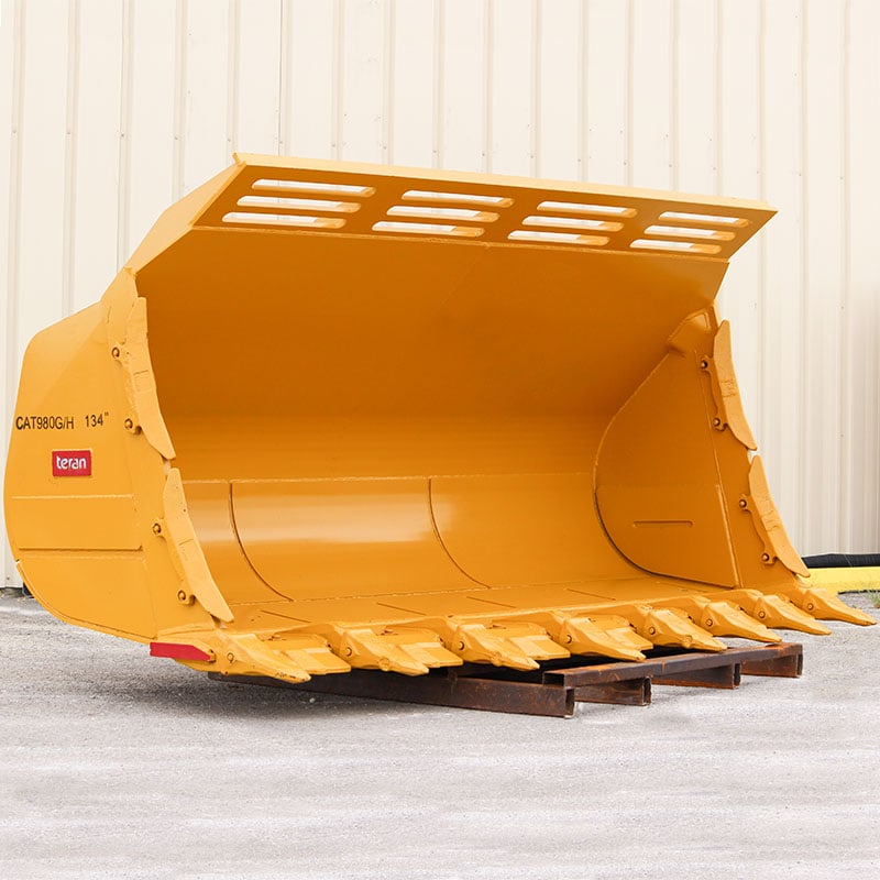 Teran Loader Buckets | Models BKT-G/H-SNR | Compatibility 980G/H/K/M & 988G/H Loaders | Bucket Widths 3-97" to 135.48" Inches | For Excavators