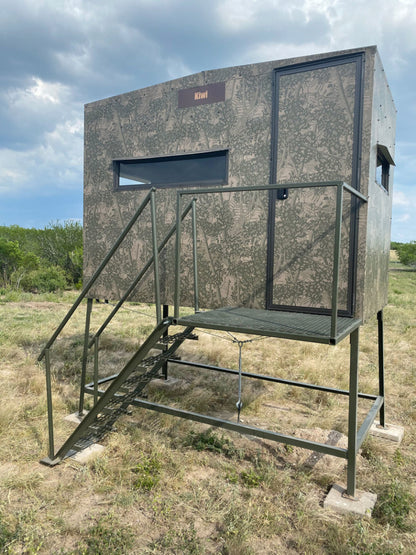 AWS Blind | Bushlan Outfitter Hunting Blinds | Models 5x5, 5x7 & 5x9 | Widths 60", 84" & 108" | Tower Heights Ground, 4', 8' & 12' | All-Metal Build | Combo Bow/Rifle Windows | For Deer Hunting
