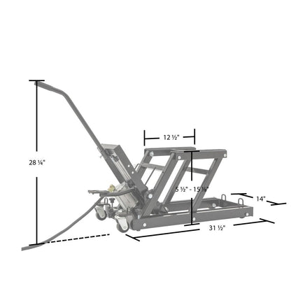 Black Widow Motorcycle & ATV Air-over-Hydraulic Jack | Model BW-0102 | Lift 5.5"–15.125" | Capacity 1,500 lb. | For Bike Maintenance & ATV Repair
