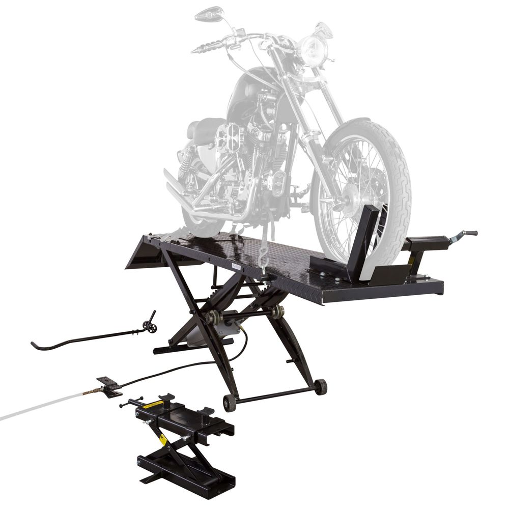 Black Widow Extra-Long Pneumatic Motorcycle Lift Table | Model BW-1000A-XL | Size 92.75" x 24" | PSI Air 90 To 100 | For Street, Cruiser & Sport Bikes