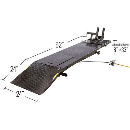 Black Widow Extra-Long Pneumatic Motorcycle Lift Table | Model BW-1000A-XL | Size 92.75" x 24" | PSI Air 90 To 100 | For Street, Cruiser & Sport Bikes
