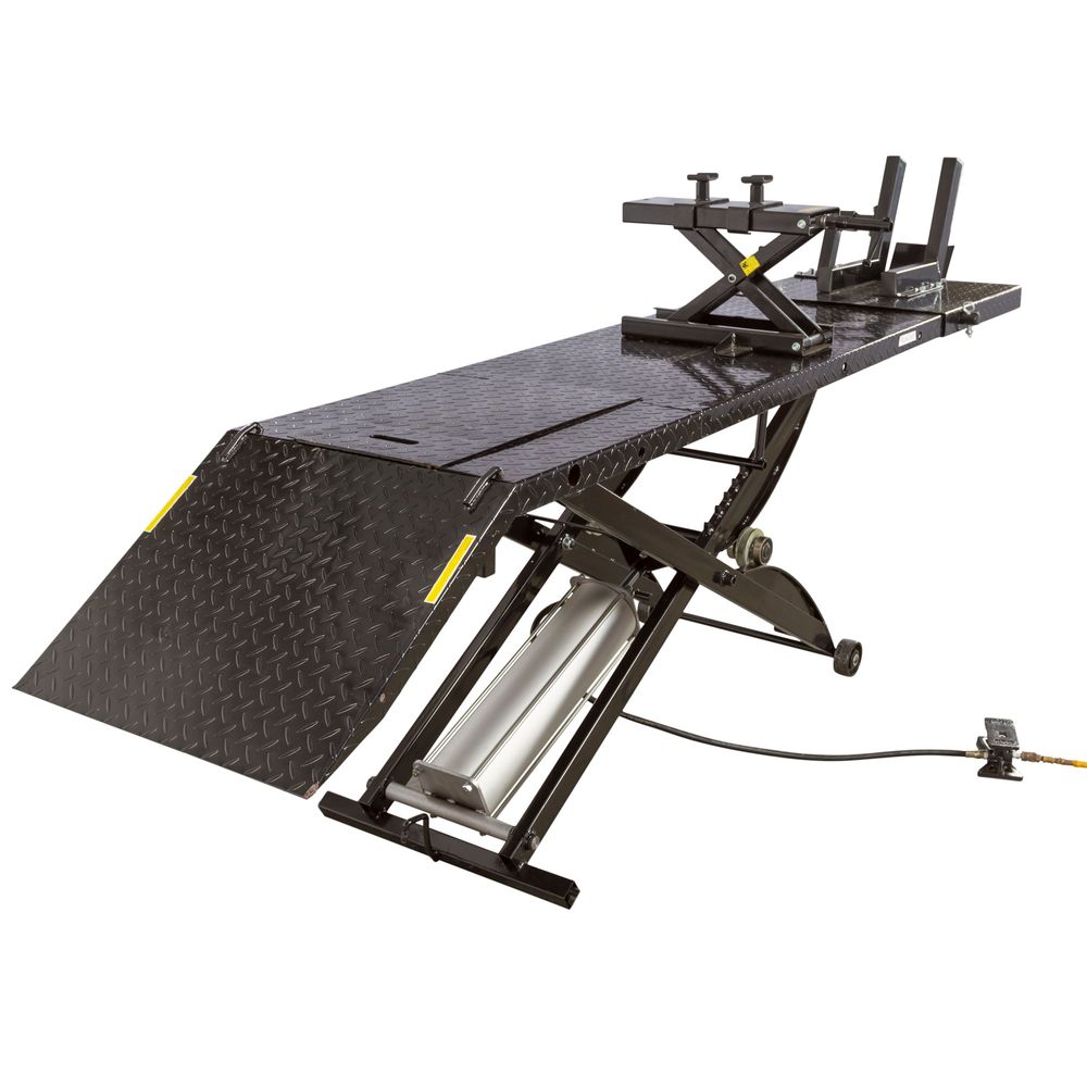 Black Widow Extra-Long Pneumatic Motorcycle Lift Table | Model BW-1000A-XL | Size 92.75" x 24" | PSI Air 90 To 100 | For Street, Cruiser & Sport Bikes