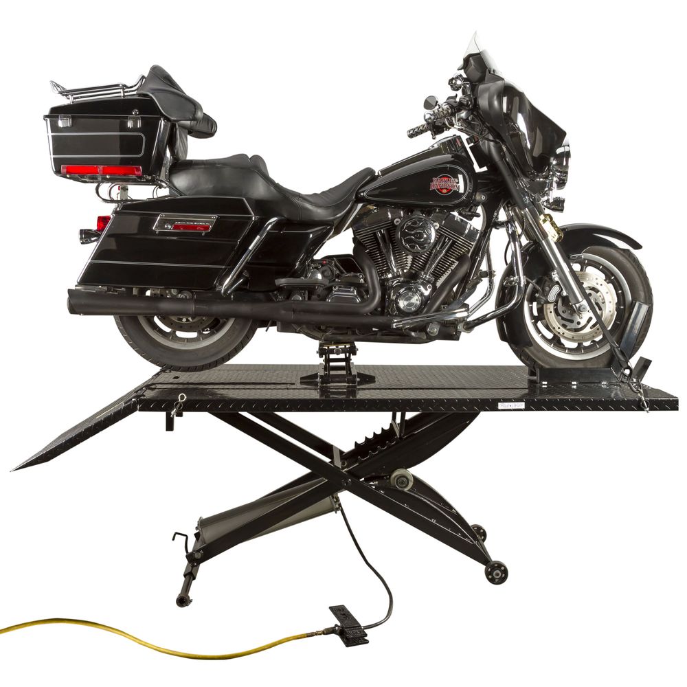 Black Widow Extra-Wide Pneumatic Motorcycle Lift Table | Model BW-1000A-XW | Platform Size 78.75" x 44" | Capacity 1,000 lb | For Touring, Cruiser & Sport Bikes
