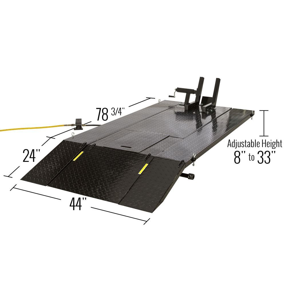 Black Widow Extra-Wide Pneumatic Motorcycle Lift Table | Model BW-1000A-XW | Platform Size 78.75" x 44" | Capacity 1,000 lb | For Touring, Cruiser & Sport Bikes