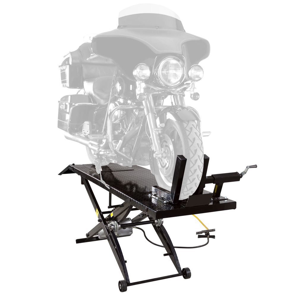 Black Widow Pneumatic Motorcycle Lift Table | Model BW-1000A | Platform Size 78.75" x 24" | 90 To 100 PSI Air | For Touring, Cruiser & Sport Bikes