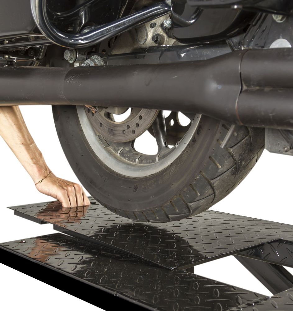 Black Widow Pneumatic Motorcycle Lift Table | Model BW-1000A | Platform Size 78.75" x 24" | 90 To 100 PSI Air | For Touring, Cruiser & Sport Bikes