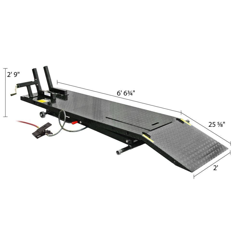 Black Widow Pneumatic Motorcycle Lift Table | Model BW-1000A | Platform Size 78.75" x 24" | 90 To 100 PSI Air | For Touring, Cruiser & Sport Bikes