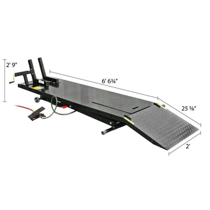 Black Widow Pneumatic Motorcycle Lift Table | Model BW-1000A | Platform Size 78.75" x 24" | 90 To 100 PSI Air | For Touring, Cruiser & Sport Bikes