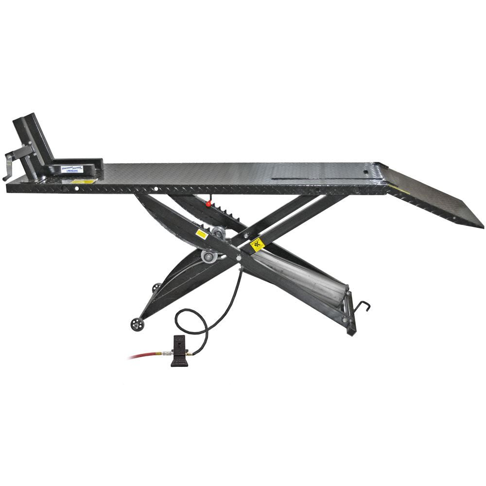 Black Widow Pneumatic Motorcycle Lift Table | Model BW-1000A | Platform Size 78.75" x 24" | 90 To 100 PSI Air | For Touring, Cruiser & Sport Bikes
