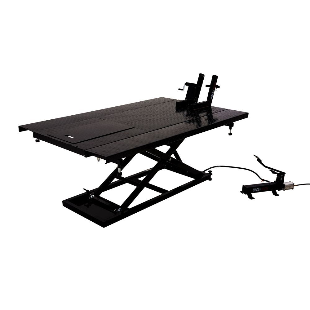Black Widow Extra-Wide Air/Hydraulic Motorcycle & ATV Lift Table | Model BW-1500AH-Z | Platform 76.5" L x 47.75" W | Capacity 1,500 lb. | Horsepower 4 To 90+ HP | For Motorcycles & ATVs