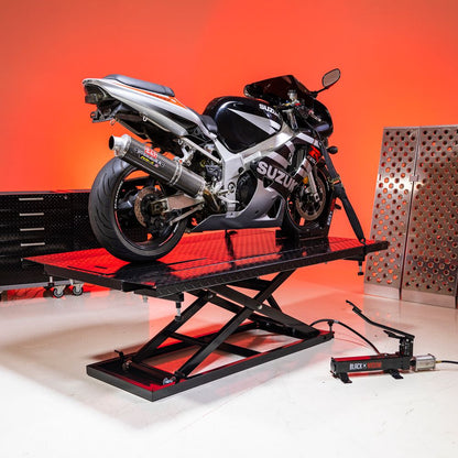 Black Widow Extra-Wide Air/Hydraulic Motorcycle & ATV Lift Table | Model BW-1500AH-Z | Platform 76.5" L x 47.75" W | Capacity 1,500 lb. | Horsepower 4 To 90+ HP | For Motorcycles & ATVs