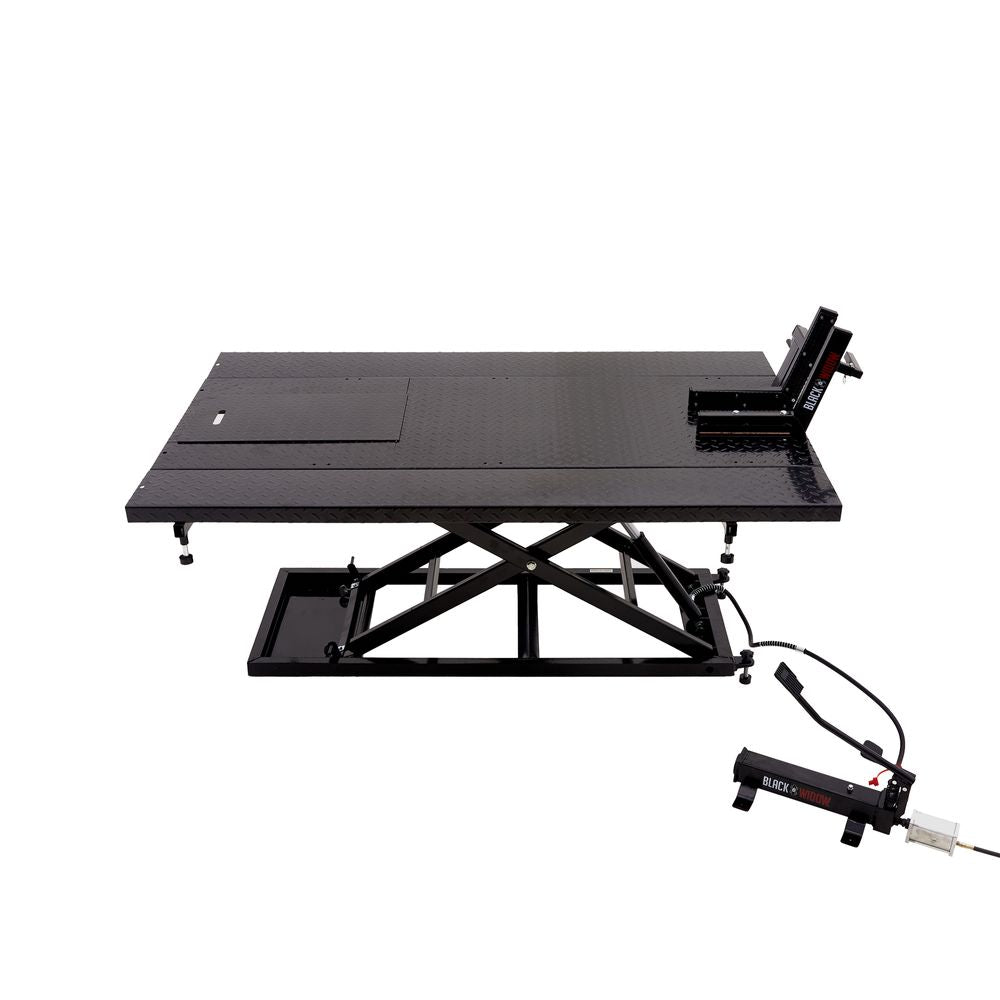 Black Widow Extra-Wide Air/Hydraulic Motorcycle & ATV Lift Table | Model BW-1500AH-Z | Platform 76.5" L x 47.75" W | Capacity 1,500 lb. | Horsepower 4 To 90+ HP | For Motorcycles & ATVs