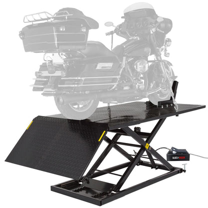 Black Widow Air/Hydraulic Motorcycle Lift Table Wide | Model BW-1500AO-V2-MC | Platform Size 78" x 47" | Capacity 1,500 lb | For Street, Touring & Cruiser Motorcycles