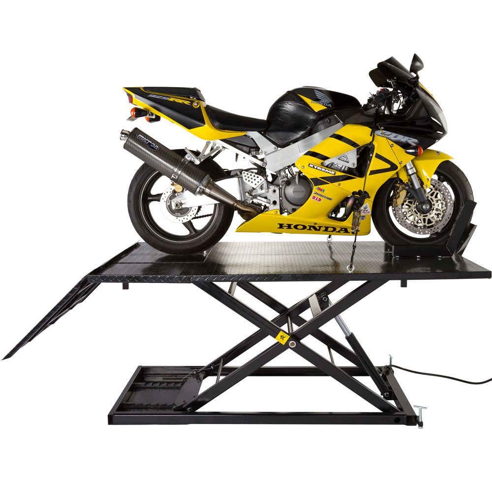 Black Widow Air/Hydraulic Motorcycle Lift Table Wide | Model BW-1500AO-V2-MC | Platform Size 78" x 47" | Capacity 1,500 lb | For Street, Touring & Cruiser Motorcycles