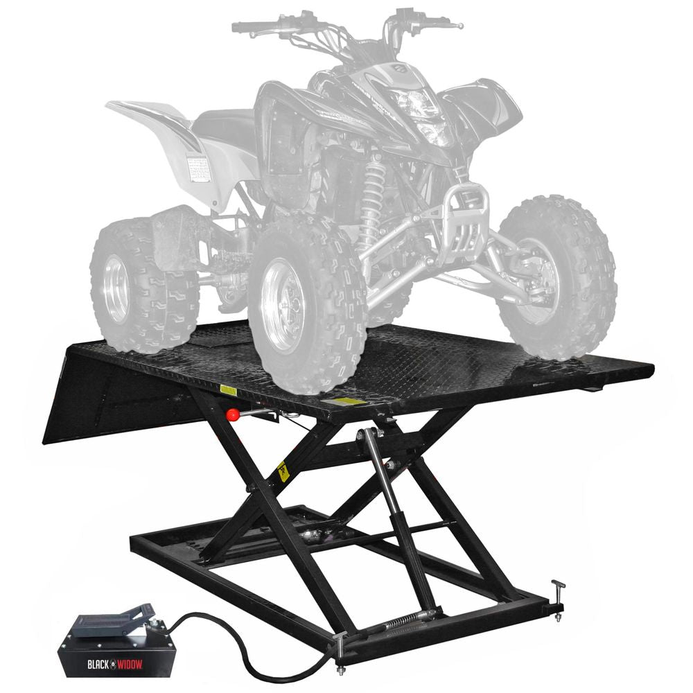Black Widow Hydraulic ATV Lift Table | Model BW-1500AO-V2 | Size 78" x 47" Platform | Capacity 1,500 lb | Horsepower 4 To 90+ HP | For ATV & UTV Maintenance