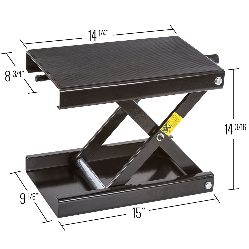 Black Widow Motorcycle Scissor Jack | Model BW-1604A | Platform Size 15" x 9" | Capacity 1,100 lb | For Street, Cruiser & Touring Motorcycles
