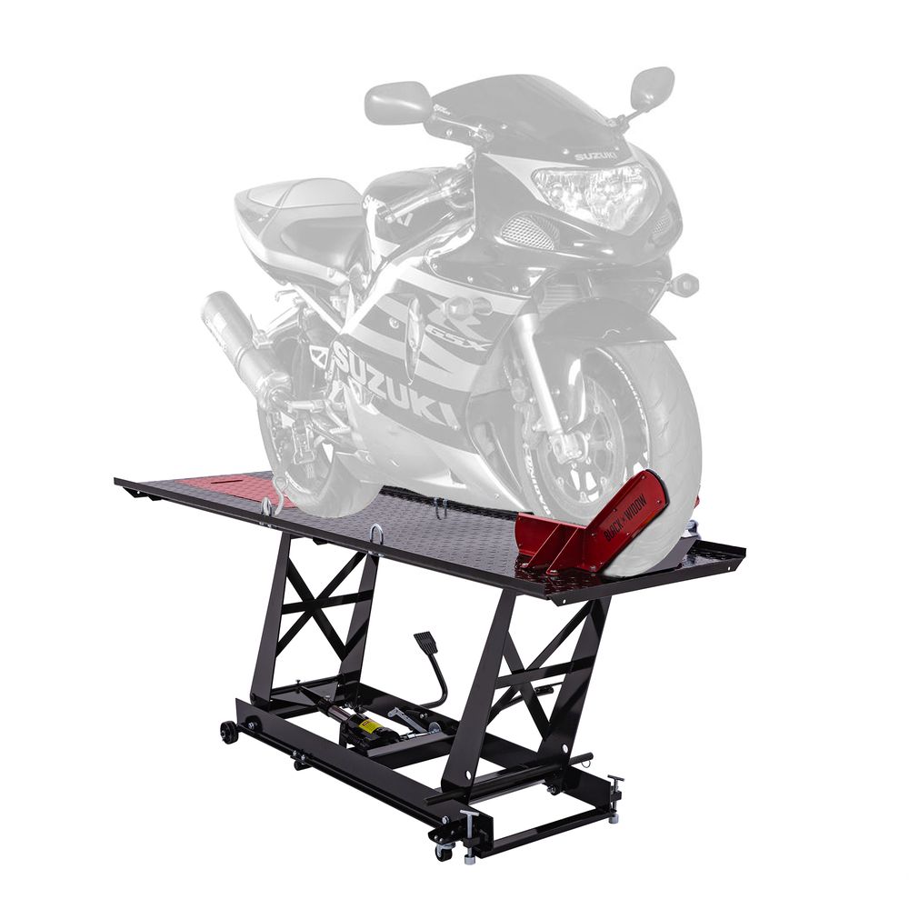 Black Widow Hydraulic Motorcycle Lift Table | Model BW-680 | Platform Size 86-3/4" x 26-7/8" | Capacity 1,000 lb | For Street, Sport & Racing Bikes