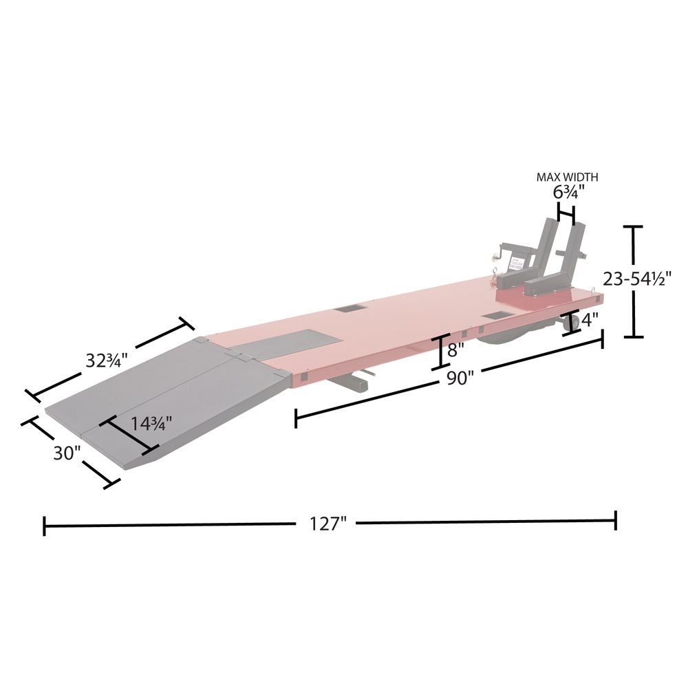 Black Widow Extra-Long Pneumatic Motorcycle Lift Table | Model BW-9030-KIT | Platform Size 90" x 30" | Capacity 1,200 lb | For Street, Touring & Cruiser Bikes