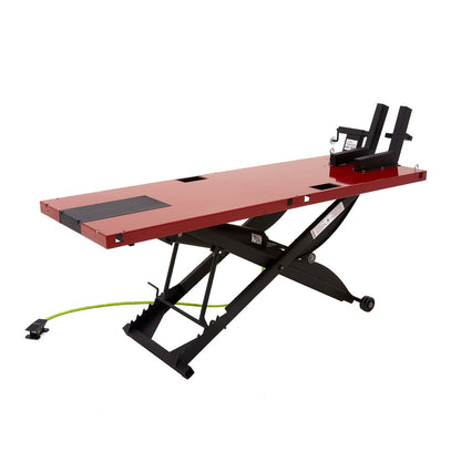 Black Widow Extra-Long Pneumatic Motorcycle Lift Table | Model BW-9030-KIT | Platform Size 90" x 30" | Capacity 1,200 lb | For Street, Touring & Cruiser Bikes