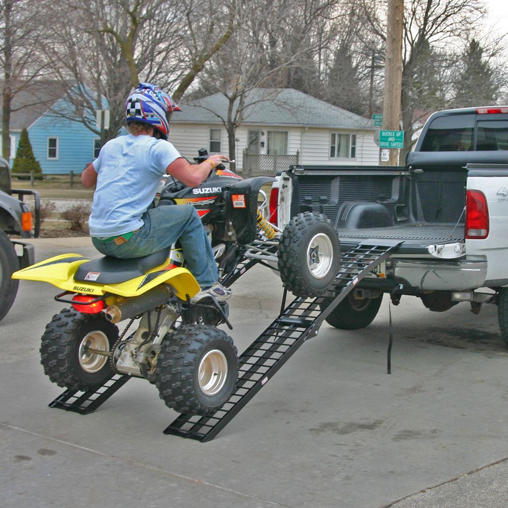 Black Widow Arched Folding Dual Runner ATV Ramps | Model BW-9412-2 | Length 96" | 1,200 lb Capacity | Horsepower 20 To 60 HP | For ATV, Truck & Trailer Loading