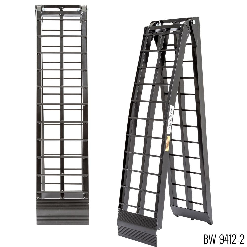 Black Widow Arched Folding Dual Runner ATV Ramps | Model BW-9412-2 | Length 96" | 1,200 lb Capacity | Horsepower 20 To 60 HP | For ATV, Truck & Trailer Loading