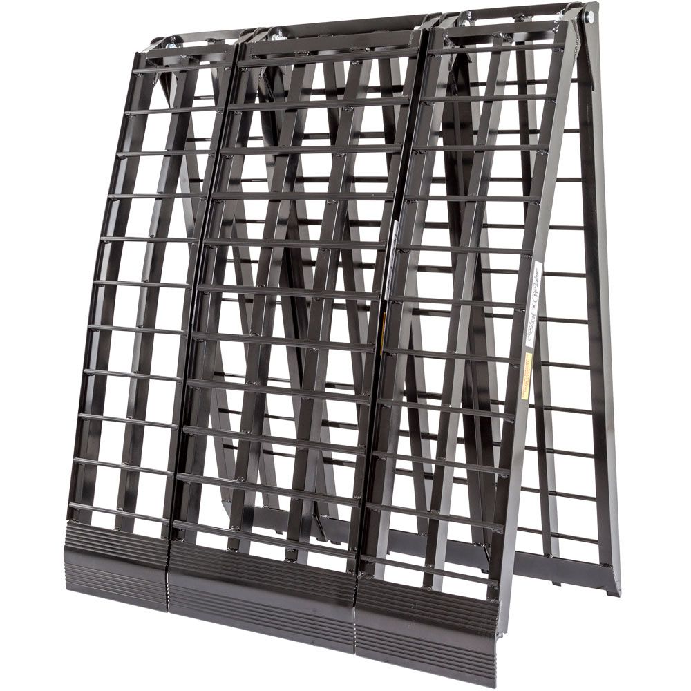 Black Widow 3-Piece Arched Folding Motorcycle Ramp | Model BW-9440-HD & BW-10840-HD| Width 40" | Length 7' 10" & 9' | Capacity 1,500 lb | Horsepower 4 To 90+ HP | For Motorcycles, Dirt Bikes, ATVs