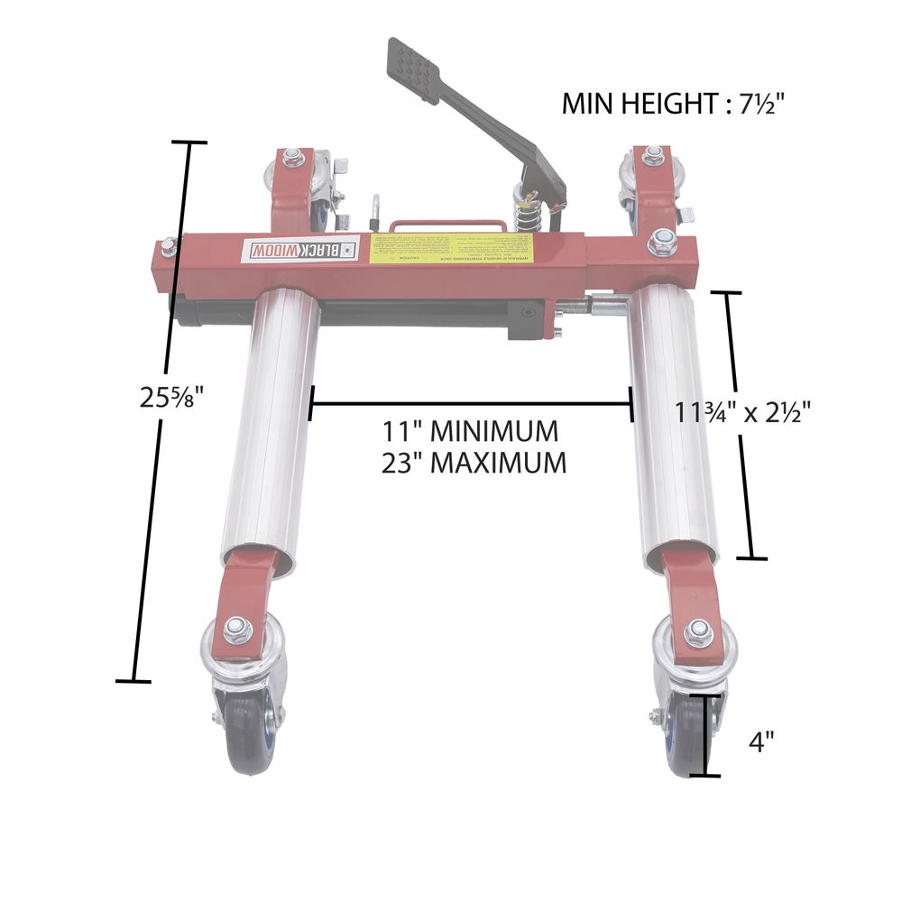Black Widow Arched ATV & UTV Dolly | Model BW-CJD-12 | Size 25.6" L x 23" W | Capacity 1,500 lb. | Hydraulic Lift & 360° Casters | Horsepower 4 To 90+ HP | For ATV & UTV