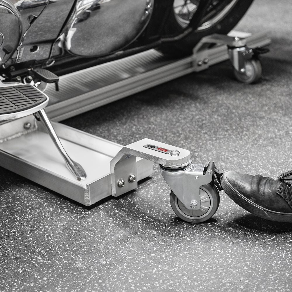 Black Widow Professional Aluminum Motorcycle Dolly | Model BW-PRO-DOLLY | Track Length 89" | Capacity 1,500 lb | For Street, Touring & Cruiser Motorcycles