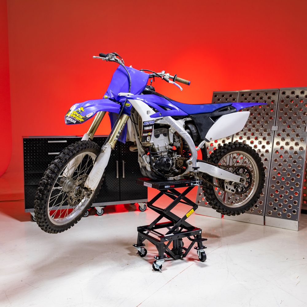 Black Widow Hydraulic Motorcycle Scissor Lift w/Casters | Model BW-SJ-4303 | Platform Size 16" x 14" | Capacity 300 lb | For Dirt Bikes & Lightweight Motorcycles