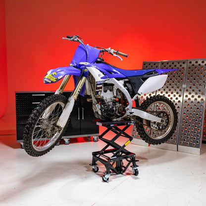 Black Widow Hydraulic Motorcycle Scissor Lift w/Casters | Model BW-SJ-4303 | Platform Size 16" x 14" | Capacity 300 lb | For Dirt Bikes & Lightweight Motorcycles