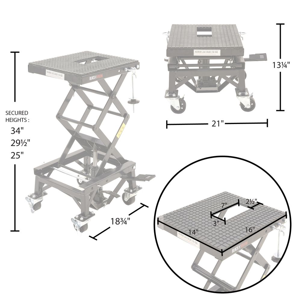 Black Widow Hydraulic Motorcycle Scissor Lift w/Casters | Model BW-SJ-4303 | Platform Size 16" x 14" | Capacity 300 lb | For Dirt Bikes & Lightweight Motorcycles