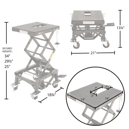 Black Widow Hydraulic Motorcycle Scissor Lift w/Casters | Model BW-SJ-4303 | Platform Size 16" x 14" | Capacity 300 lb | For Dirt Bikes & Lightweight Motorcycles