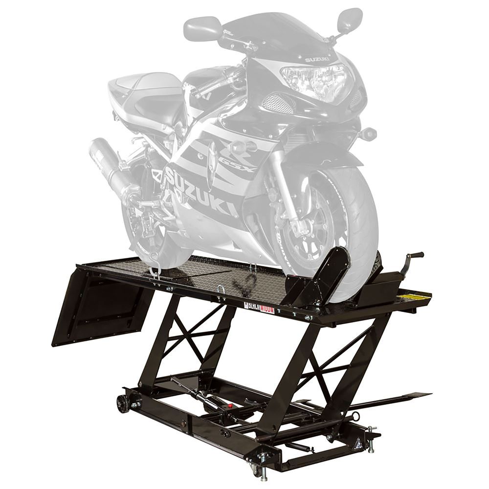 Black Widow Essential Motorcycle Shop Kit | Model BW-SK-E | Platform Dimensions 78" x 47" | Lift Height Up To 30" | Capacity 1,000 lb | For Street, Touring & Cruiser Bikes