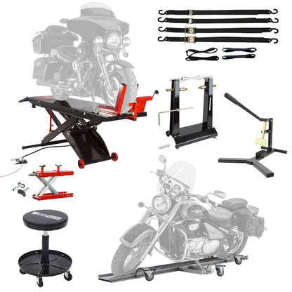 Black Widow Professional Motorcycle Shop Kit | Model BW-SK-P | Lift Table 105.5" x 24" | Capacity 1,500 lb | For Street, Touring & Cruiser Motorcycles