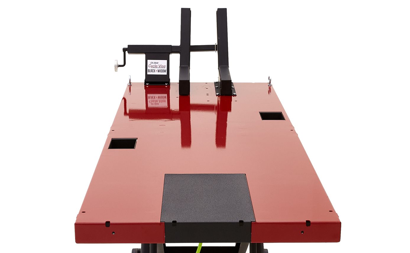 Black Widow Extra-Long Pneumatic Motorcycle Lift Table | Model BW-9030-KIT | Platform Size 90" x 30" | Capacity 1,200 lb | For Street, Touring & Cruiser Bikes
